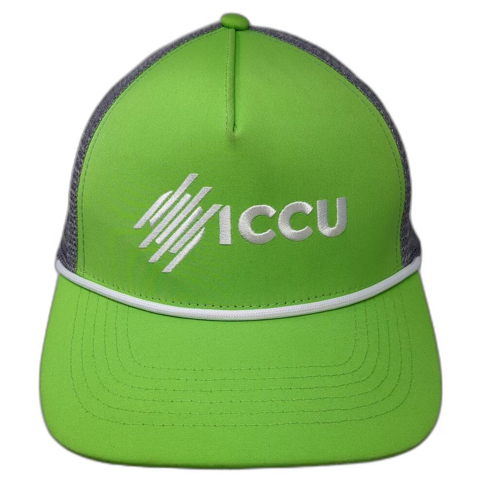 NameBrand Trucker Hat Green Gray One Size ICCU Logo Mesh Rope Snapback Cap